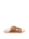 Brunello Cucinelli Men's Beige Suede Leather Sandals With Decorative Buckle Detail