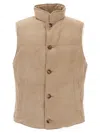 Brunello Cucinelli Beige Suede Sleeveless Down Jacket In Neutral