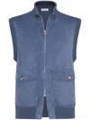 Brunello Cucinelli Suede-cotton Gilet In 蓝色