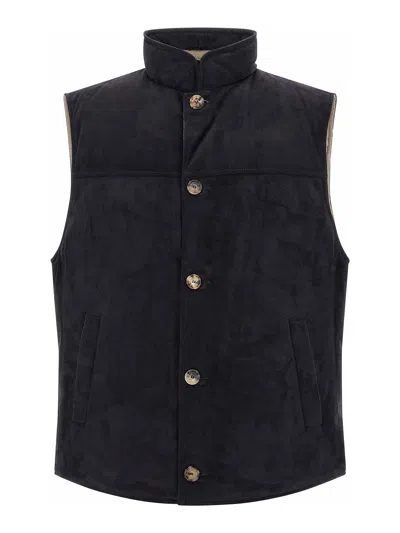 Brunello Cucinelli Suede Vest In Blue