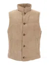 Brunello Cucinelli Suede Vest With Goose Down Padding In Neutral
