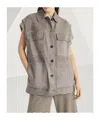 Brunello Cucinelli Grey Suede Leather Vest In Nude