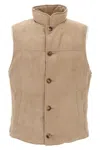 Brunello Cucinelli Suede Vest With Goose Down Padding In Sand