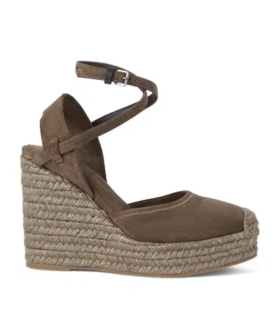 Brunello Cucinelli Suede Wedge Espadrilles 80 In Brown