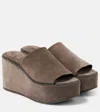 Brunello Cucinelli Suede Wedge Sandals In Brown