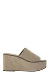Brunello Cucinelli Suede Slide Wedge Platform Sandals In Mud