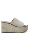 Brunello Cucinelli Suede Slide Wedge Platform Sandals