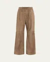Brunello Cucinelli Suede Wide-leg Pull-on Trousers In Brown