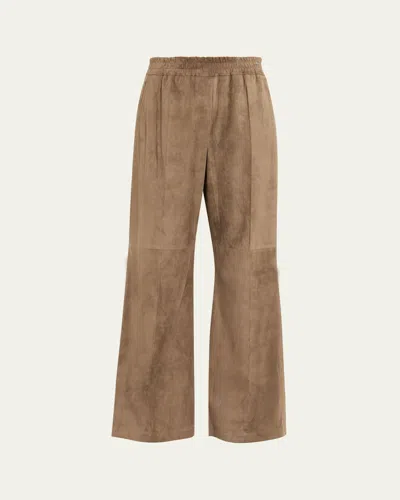 BRUNELLO CUCINELLI SUEDE WIDE-LEG PULL-ON TROUSERS