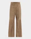 Brunello Cucinelli Suede Wide-leg Pull-on Trousers In Brown