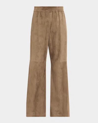 Brunello Cucinelli Suede Wide-leg Pull-on Trousers In Brown
