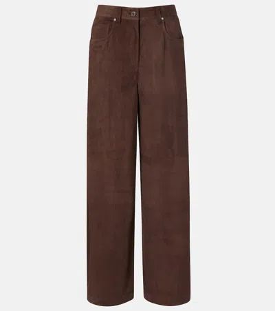 Brunello Cucinelli Suede Relaxed Wide-leg Pants In Brown