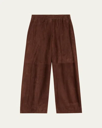 Brunello Cucinelli Suede Wide-leg Pull-on Pants In Haze