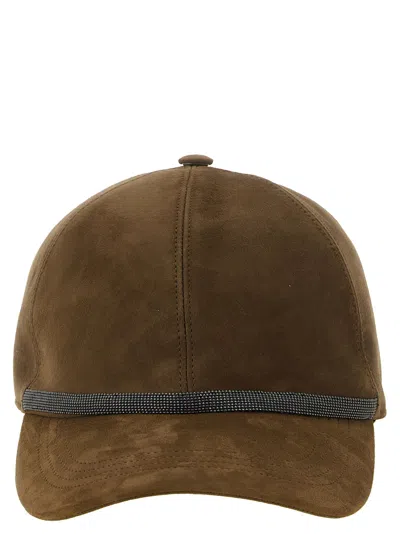 Brunello Cucinelli Suede With Monile Band Baseball Cap In Brown