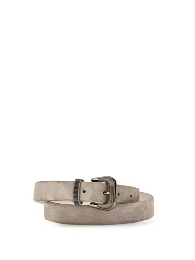 Brunello Cucinelli Suede With Monili Loop Belt In Beige