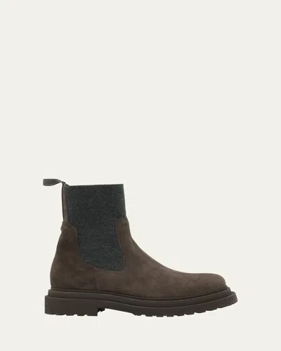 Brunello Cucinelli Suede Wool Lug-sole Chelsea Boots