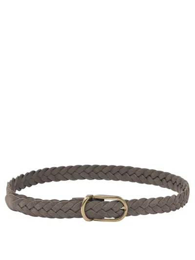 Brunello Cucinelli Suede Woven Belt In Gray