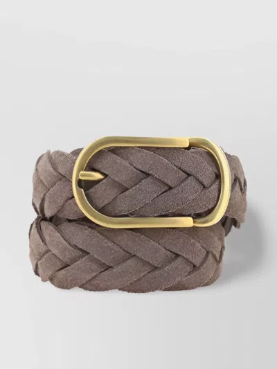BRUNELLO CUCINELLI SUEDE WOVEN BELT WITH GOLD FINISH BUCKLE