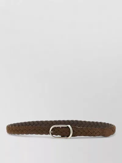 Brunello Cucinelli Suede Woven Calf Leather Belt Loop In Brown