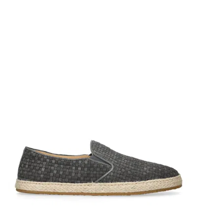 Brunello Cucinelli Suede Woven Espadrilles In Grey