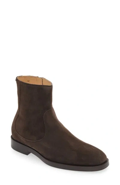 Brunello Cucinelli Suede Zip Boot In Dark Brown