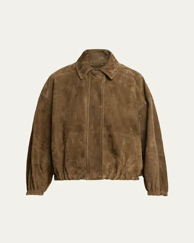 Brunello Cucinelli Suede Zip Jacket In Green