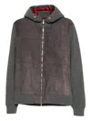 Brunello Cucinelli Grey Suede And Knit Hooded Jacket