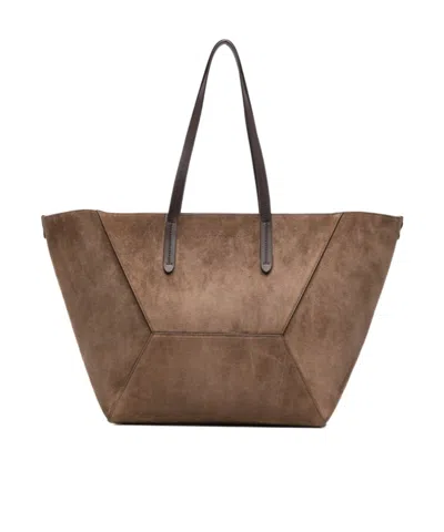 Brunello Cucinelli Suede-finish Panelled Tote Bag In Brown