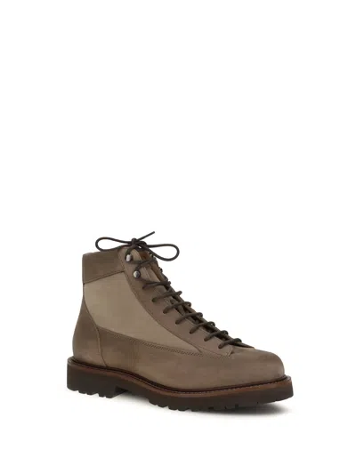 Brunello Cucinelli Suede-panelled Calf Leather Ankle Boot In Brown