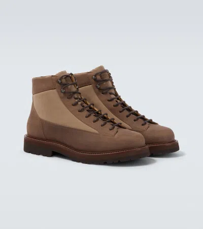 Brunello Cucinelli Suede-trimmed Lace-up Boots In Multi