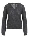 Brunello Cucinelli V-neck Cable Pullover Sequin Embellishments In Gray