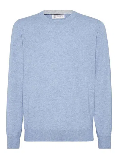 Brunello Cucinelli Cashmere Crew Neck Sweater Clothing In Blue