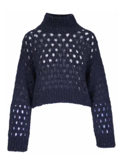 Brunello Cucinelli High Neck Sweater In Blue