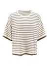 Brunello Cucinelli Striped Motif Wool And Cashmere Sweater In White