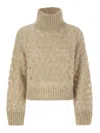 Brunello Cucinelli Women Dazzling Net Turtleneck Sweater Made Of Mohair And Wool Wispy In Brown