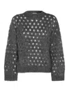 Brunello Cucinelli Open-knit Grey Sweater With Metallic Threads In Gray