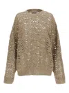 Brunello Cucinelli Ribbed Net Linen Sweater With Crewneck In Brown