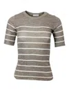 Brunello Cucinelli Lurex Striped Knit Crewneck Top In Beige