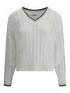 Brunello Cucinelli Perforated Linen Sweater With Sequins In White