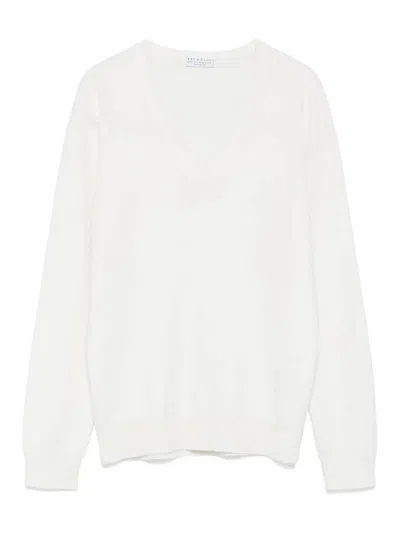Brunello Cucinelli Cashmere Sweater With Monili In White