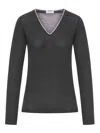 Brunello Cucinelli Wool Sweater With Contrasting Trim In Animal Print