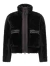 Brunello Cucinelli Shiny Zipper Pull Shearling Jacket In Black