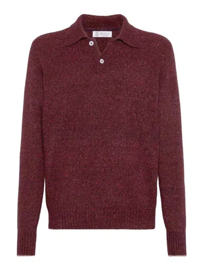 Brunello Cucinelli Polo-style Sweater In Burgundy