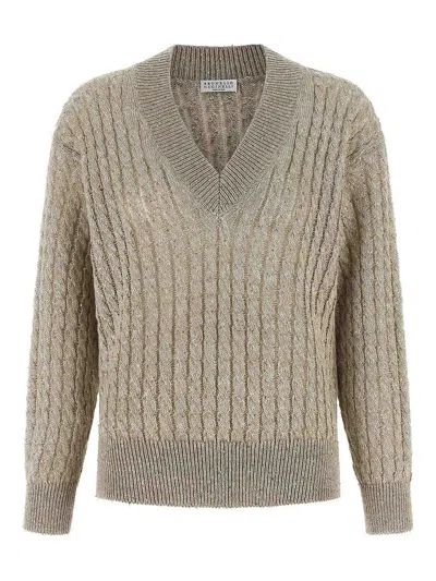 Brunello Cucinelli Micro Sequin Sweater In Sand