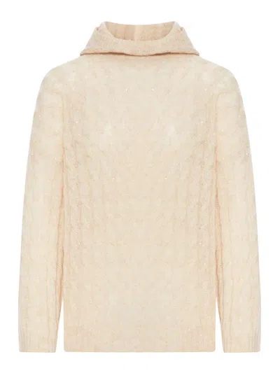 Brunello Cucinelli Cashmere Blend Hooded Sweater In Brown