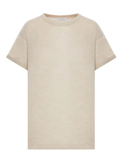 Brunello Cucinelli Cashmere And Silk Sweater With Lurex Inserts In Nude