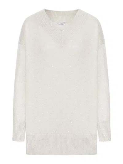 Brunello Cucinelli Cashmere V-neck Sweater In Nude