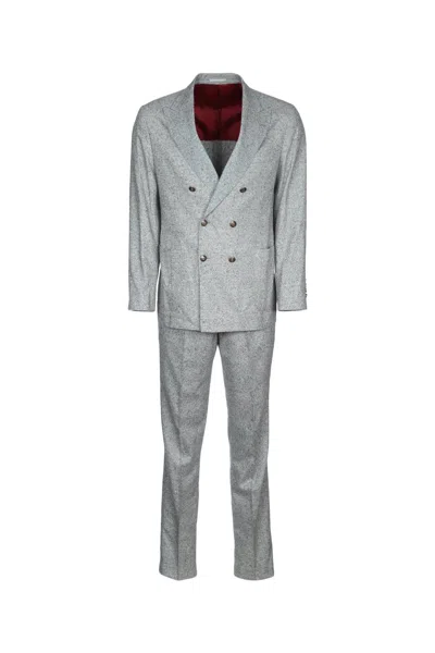 Brunello Cucinelli Tailored Suit Set Double-breasted Jacket In Gray