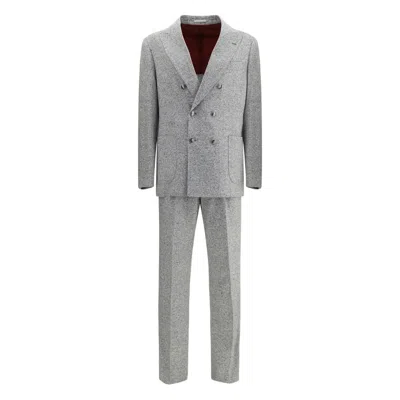 Brunello Cucinelli Tailored Suit Set Double-breasted Jacket In Gray