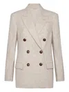 Brunello Cucinelli Beige Double-breasted Jacket In Wool And Cashmere In Neutral